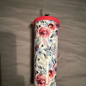 Vibrant Floral Tumbler with Straw - Red and Purple